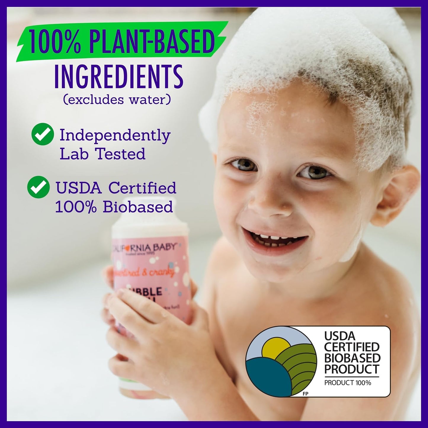 California Baby Overtired & Cranky Bubble Bath | 100% Plant-Based Kids Bubble Bath | Uplifting Scent | Baby Bubble Bath + Bubble Wand | 384 mL / 13oz