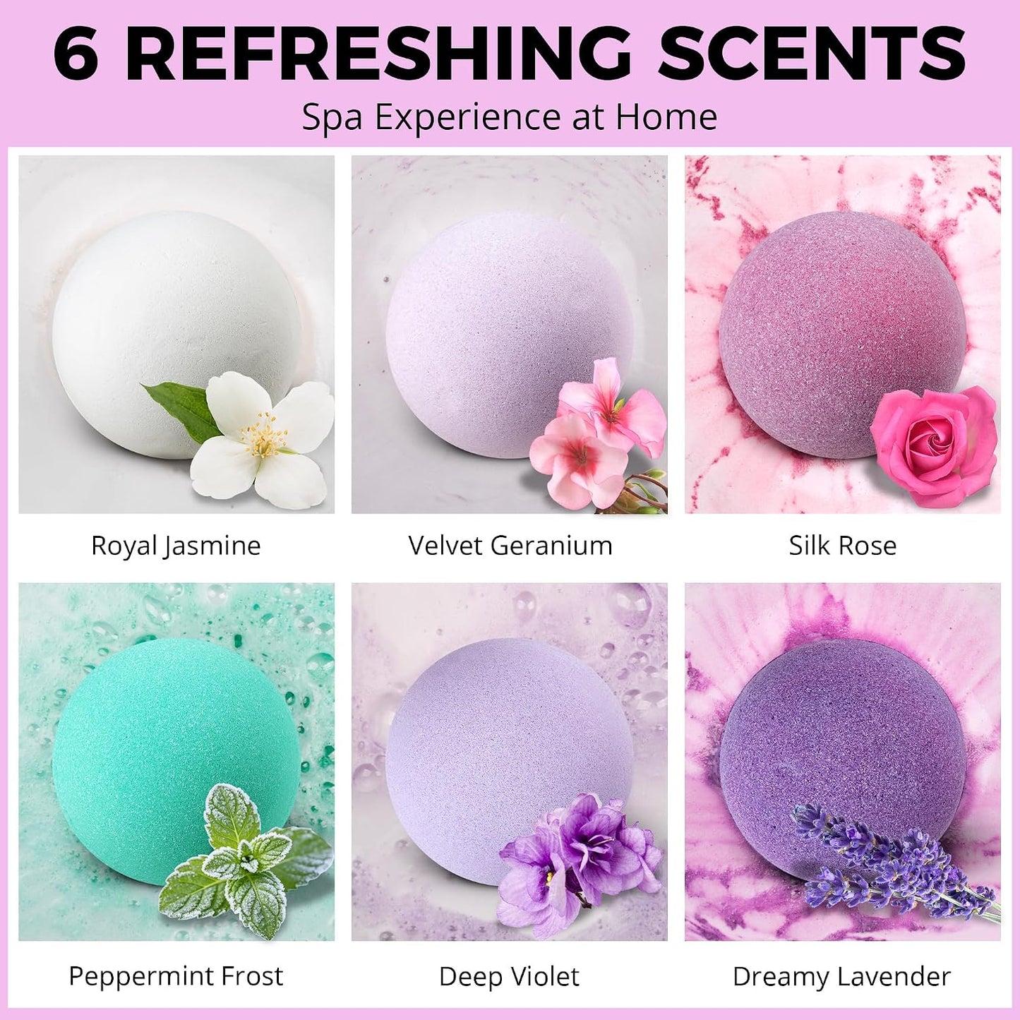 Jumbo Bath Bombs Gift Set for Women, 6 Pack 7 oz Fizzies | 6 Floral-Scented Jumbo 7 oz Bath Bombs with Hair Capsule, Colorful Fizz, Spa Gifts for Women, Mom, Wife, Girlfriend