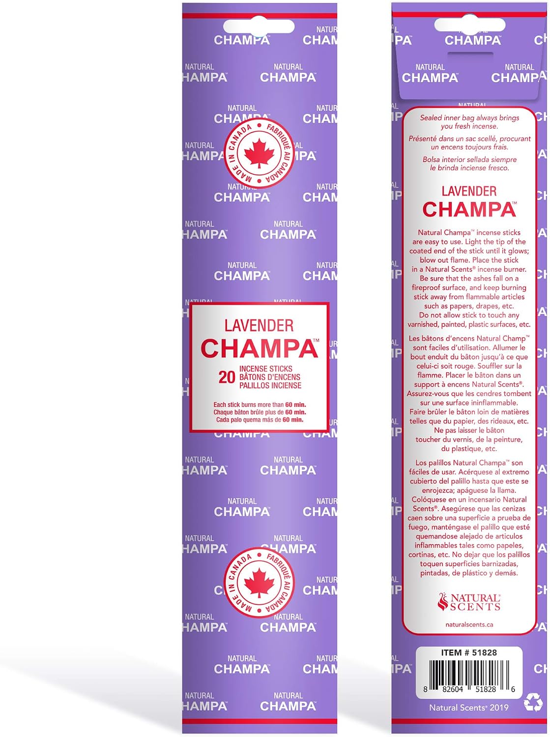 Lavender Champa 11" Incense Sticks Pack of 20 Each Long Lasting Aroma Stick Lasts 60+ Minutes Pure Ingredients Make These Agarbathi Perfect for Environmental Scenting and Aromatherapy