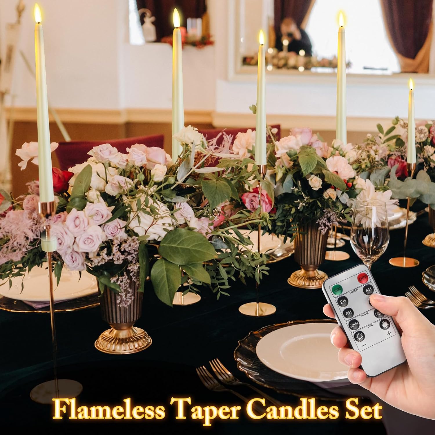 Rossesay 28 Pcs Flameless Taper Candles with Timer Remote 4 Sizes of 8.5", 9.6", 10.83", 12.8" LED Flickering Taper Candles Battery Operated for Valentine's Day Church Wedding Home Decor(Warm White)