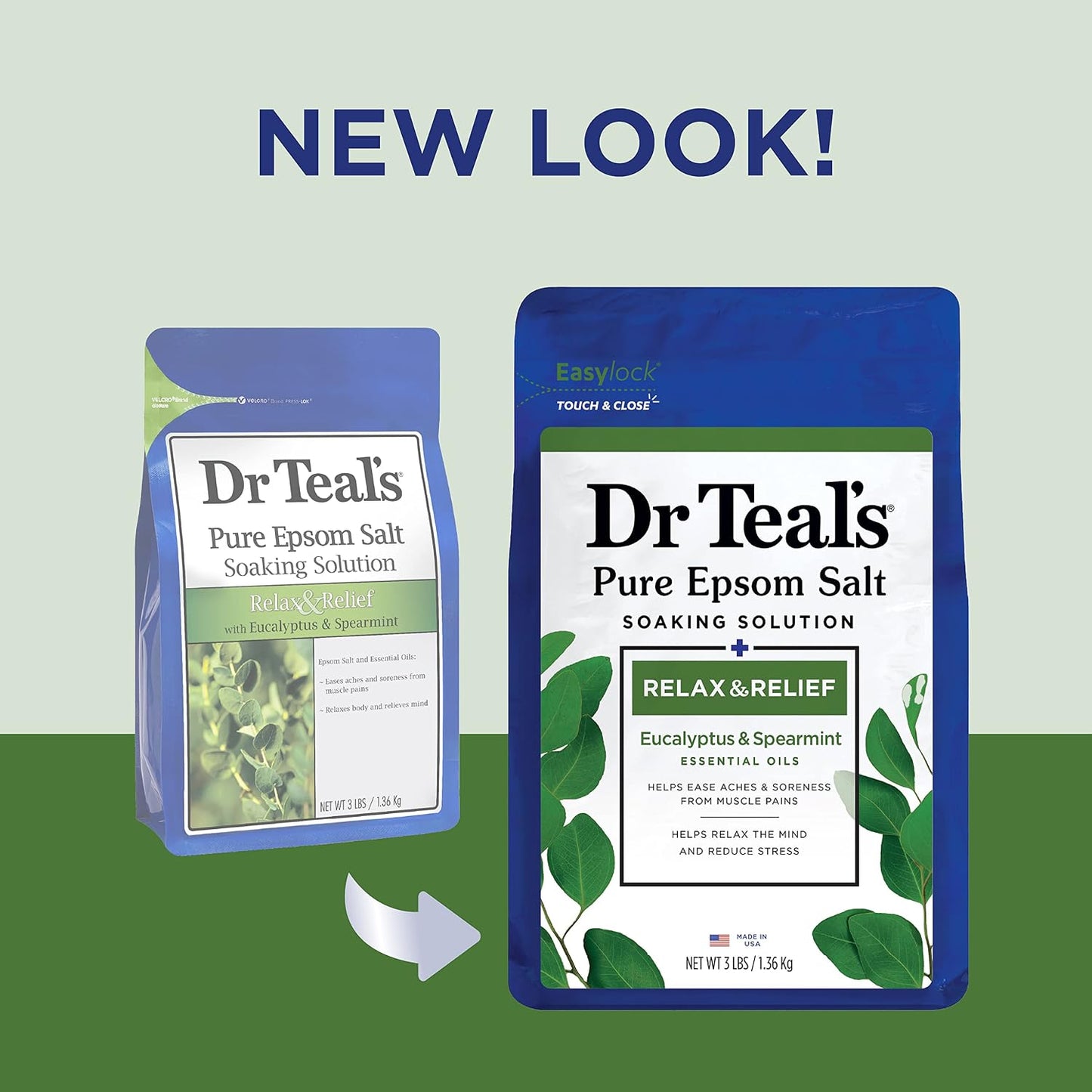 Dr Teal's Foaming Bath with Pure Epsom Salt, Sleep Blend with Melatonin, Lavender & Salt Soak with Pure Epsom Salt, Relax & Relief with Eucalyptus & Spearmint, 3 lbs