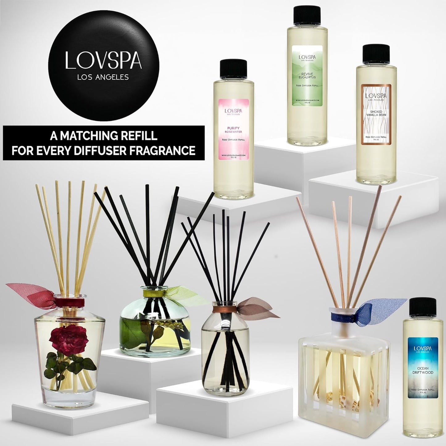 Reed Diffuser Set, DE-Stress Lavender Eucalyptus Scented Oil Diffuser with Sticks, Home Fragrance Accessories for Bathroom Shelf Decor, Aroma Diffusers for Home or Office Desk, USA Made