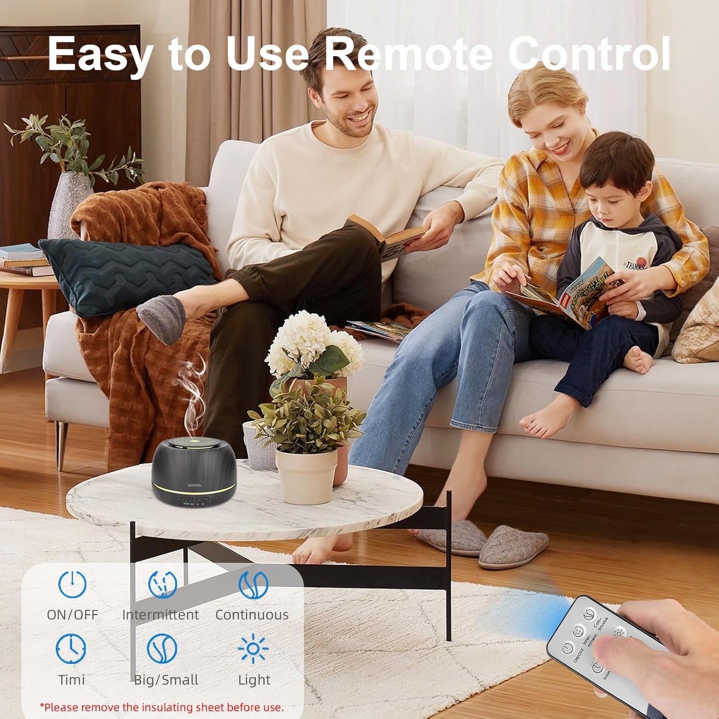 SEEDSEEL 300ML Essential Oil Diffuser,Ultrasonic Aromatherapy Diffuser, 7-Color Gradient Lights, Remote Control, 8 Hours Run Time, Suitable for Home,Office