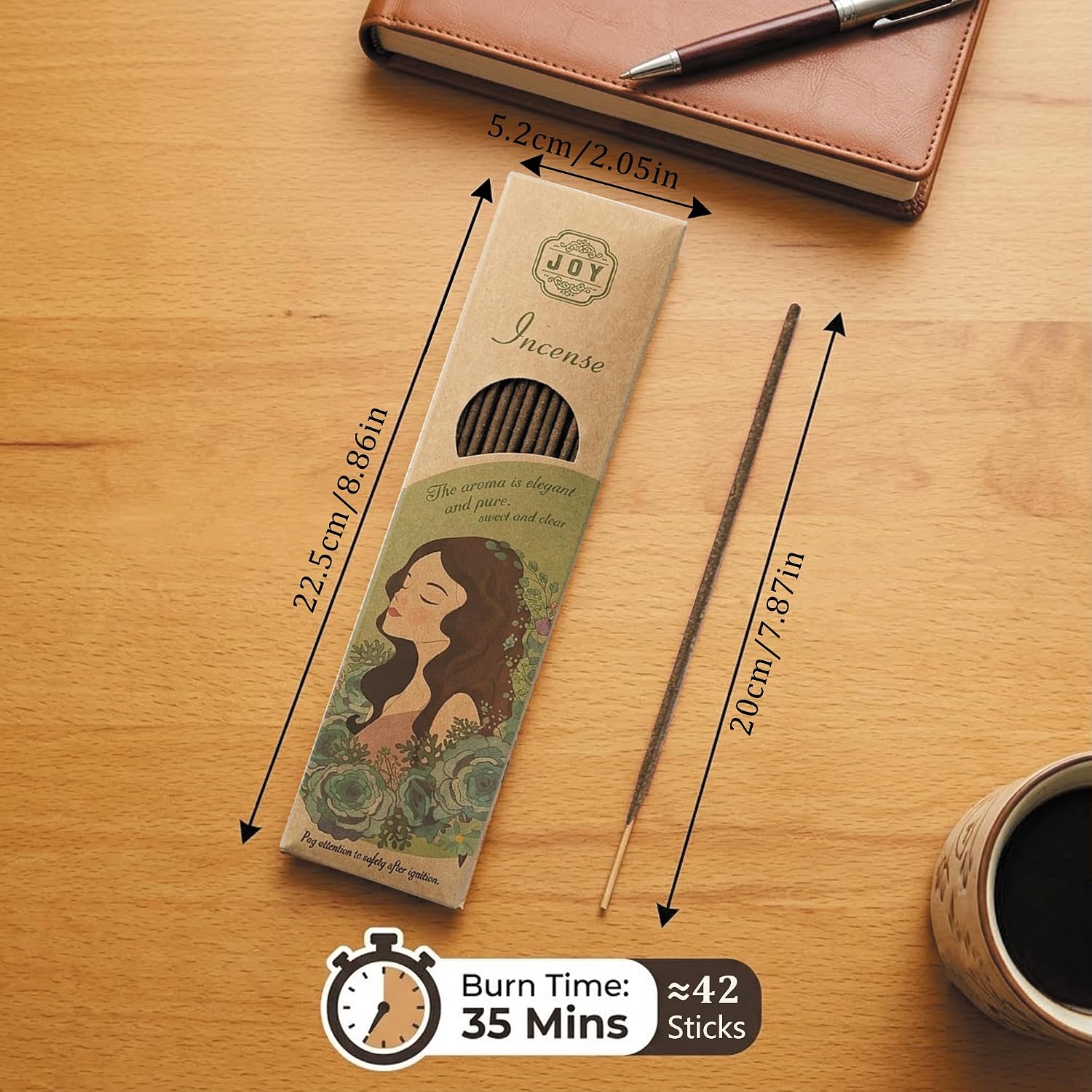 Oolong Tea Incense Sticks - Fresh Tea Aroma for Focus & Refreshment - 42 Sticks, 20cm, 35 Min Burn Time - Natural Home Fragrance for Study, Work, Meditation