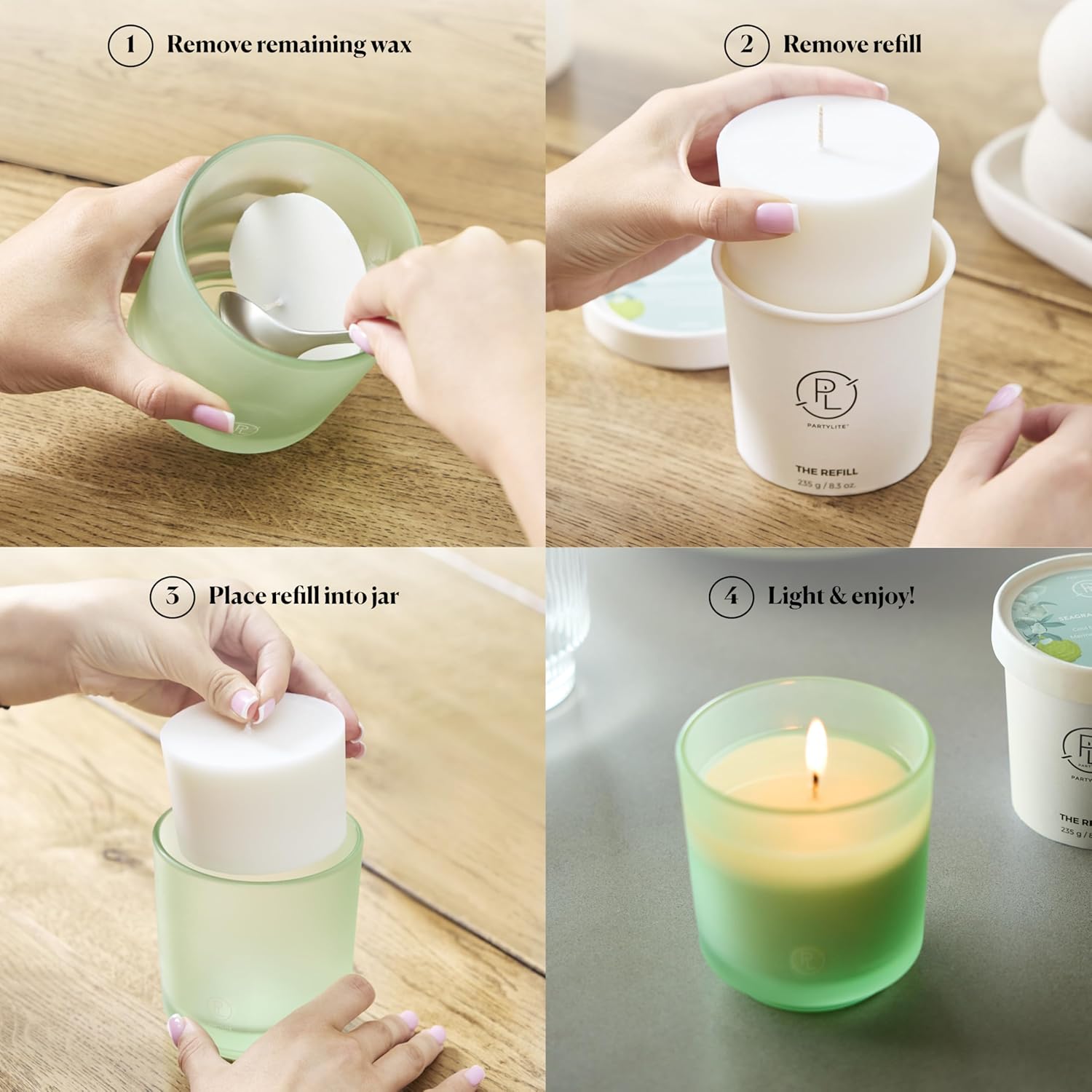 PartyLite Ocean Lavender Scented Candle Refill, Notes of Vanilla Sea Salt, Driftwood, Sea Moss, Patchouli & Eucalyptus, 10oz 1-Wick Aromatherapy, 40 Hours of Luxury Fragrance, Sustainable Soy Wax