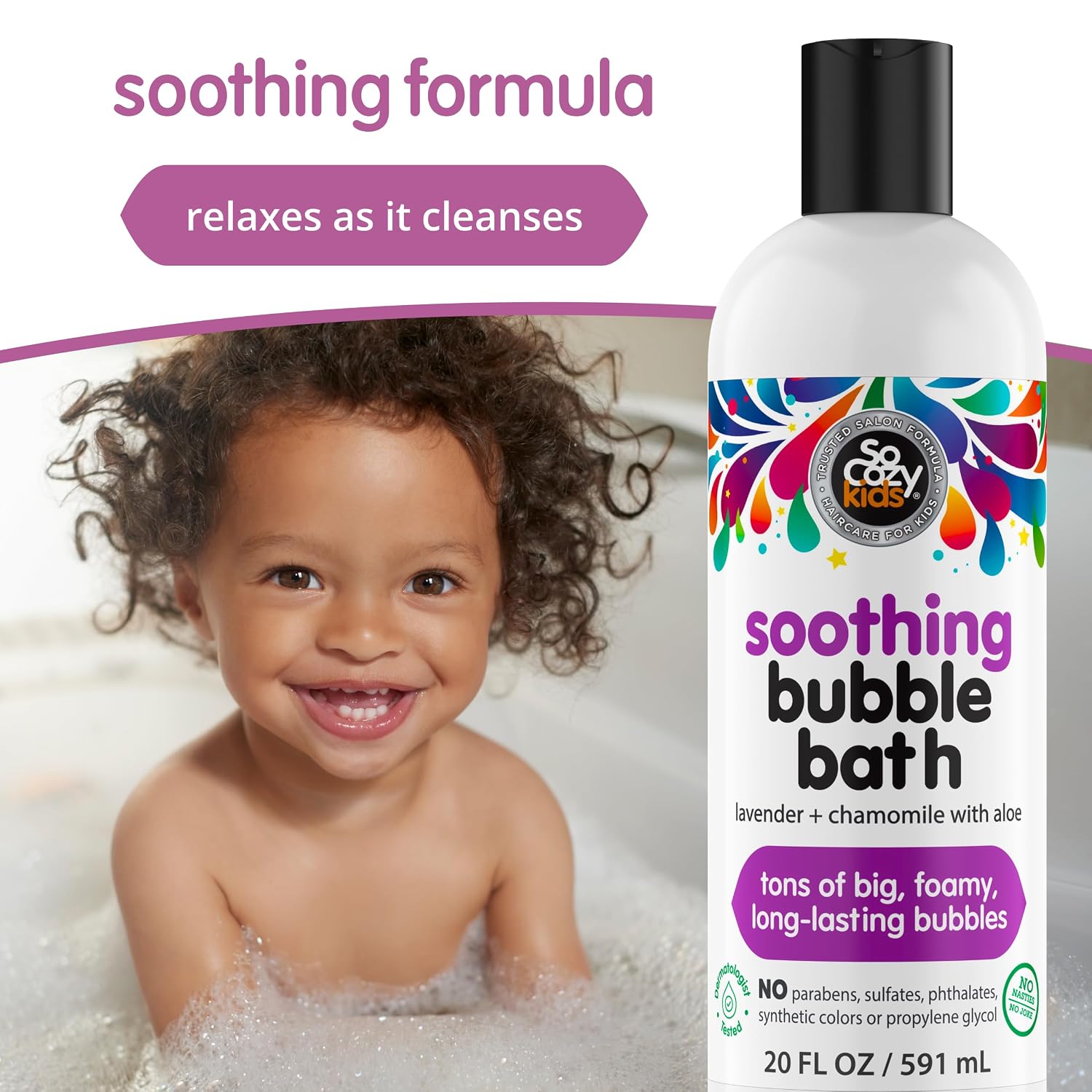 SoCozy Soothing Bubble Bath for Kids, Lavender & Chamomile, Moisturizing with Aloe Vera and Jojoba Oil, 20 FL OZ