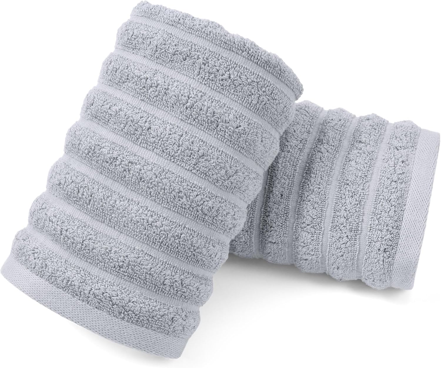 Jacquotha Light Grey Face Towels Set of 2 Ribbed - 480 GSM Cotton Ultra Soft, Luxury Textured Hand Towel for Spa Hotel