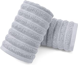 Jacquotha Light Grey Face Towels Set of 2 Ribbed - 480 GSM Cotton Ultra Soft, Luxury Textured Hand Towel for Spa Hotel