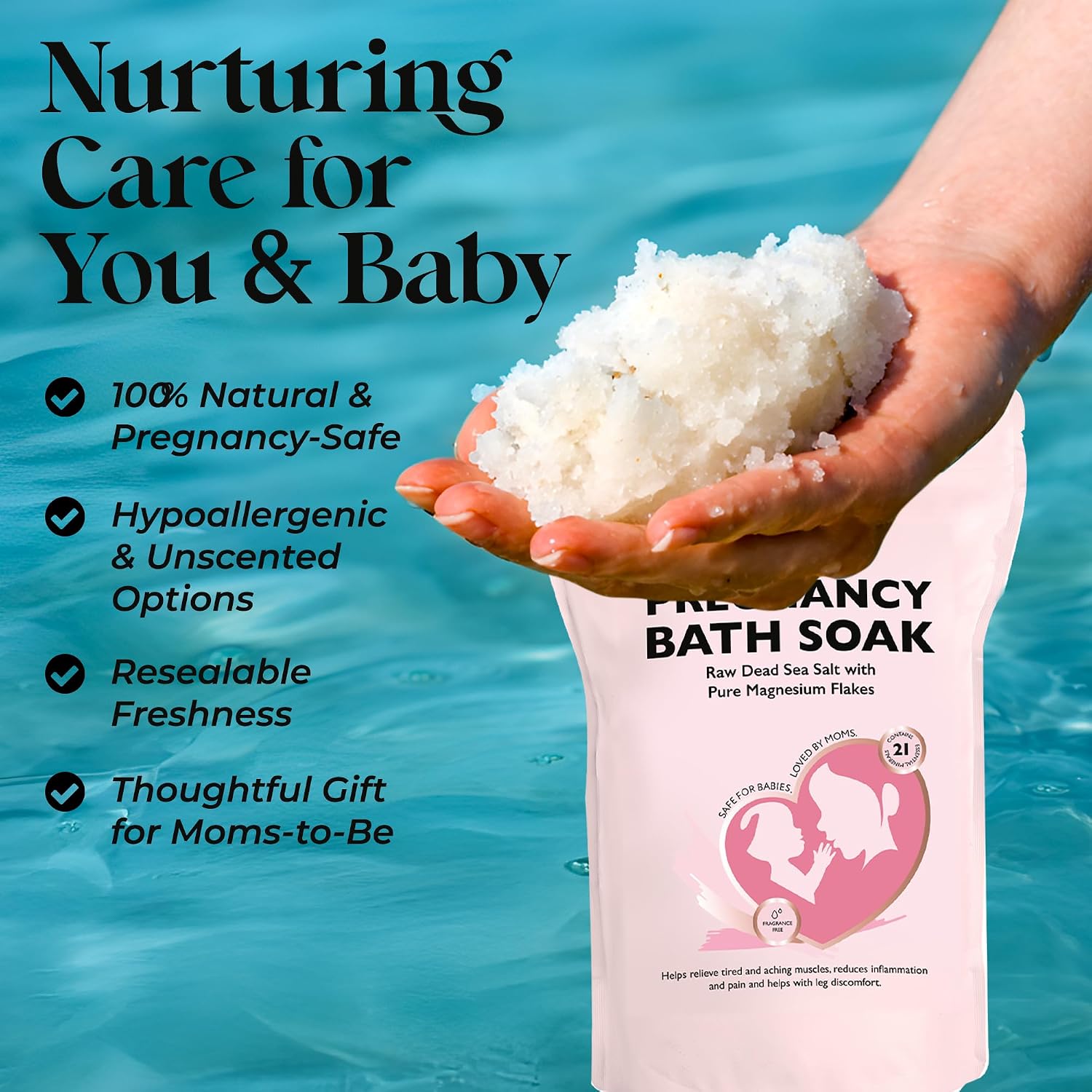 Aromasong Dead Sea Pregnancy Bath Soak 5 LB - Unscented Pure Magnesium Flakes & Minerals - Pregnancy & Postpartum Muscle Aches & Leg Discomfort - Better Absorbs Than Epsom Salt (Packaging May Vary)