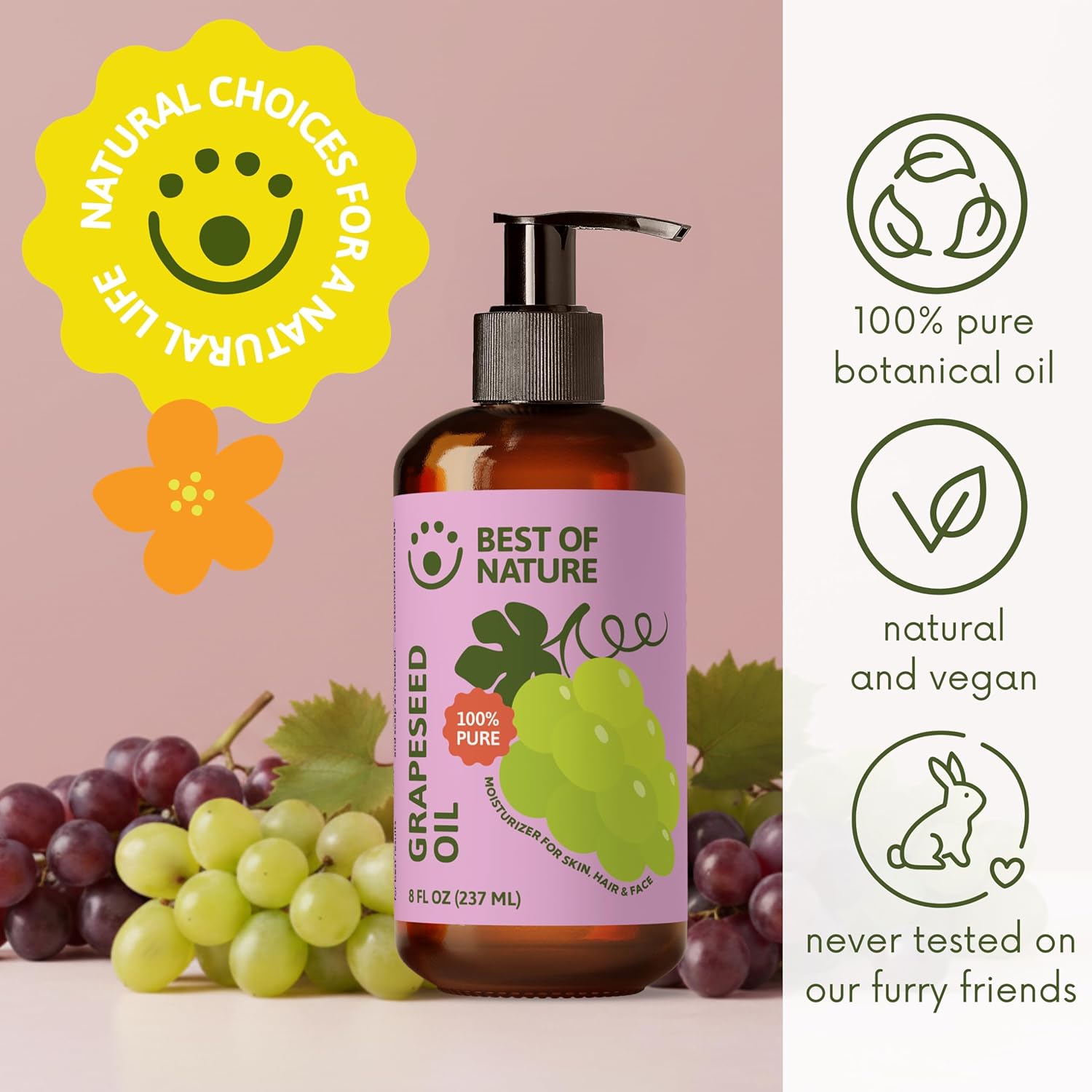 Best of Nature 100% Pure Grapeseed Oil - Unscented, Lightweight, Non-Greasy Moisturizer for Hair, Skin, Face & Aromatherapy, Carrier Oil for Essential Oils, 5 Gallon Pail (640 fl oz)