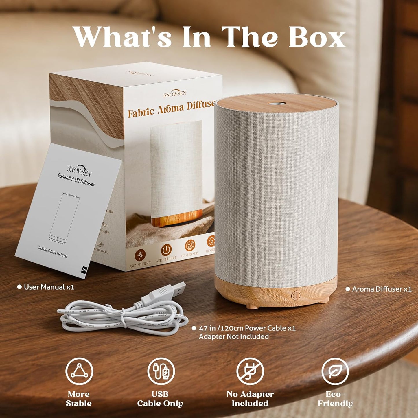 Essential Oil Diffuser with Fabric Cover, Small Portable Aroma Diffuser for Home 120ml, Ultrasonic Aromatherapy Oil Diffuser with 7 Colors LED, Auto Shut-Off Function, Mini Humidifier for Bedroom