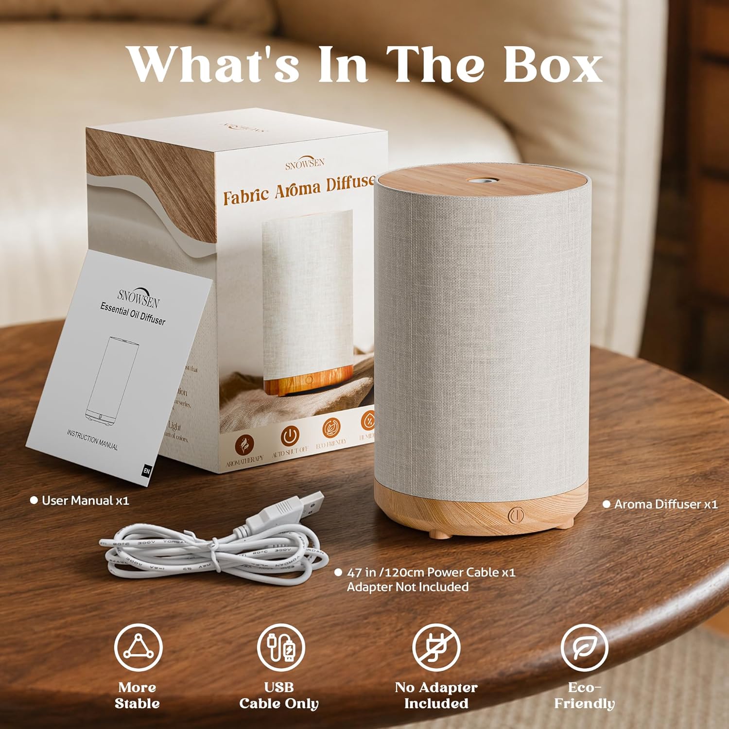 Essential Oil Diffuser with Fabric Cover, Small Portable Aroma Diffuser for Home 120ml, Ultrasonic Aromatherapy Oil Diffuser with 7 Colors LED, Auto Shut-Off Function, Mini Humidifier for Bedroom