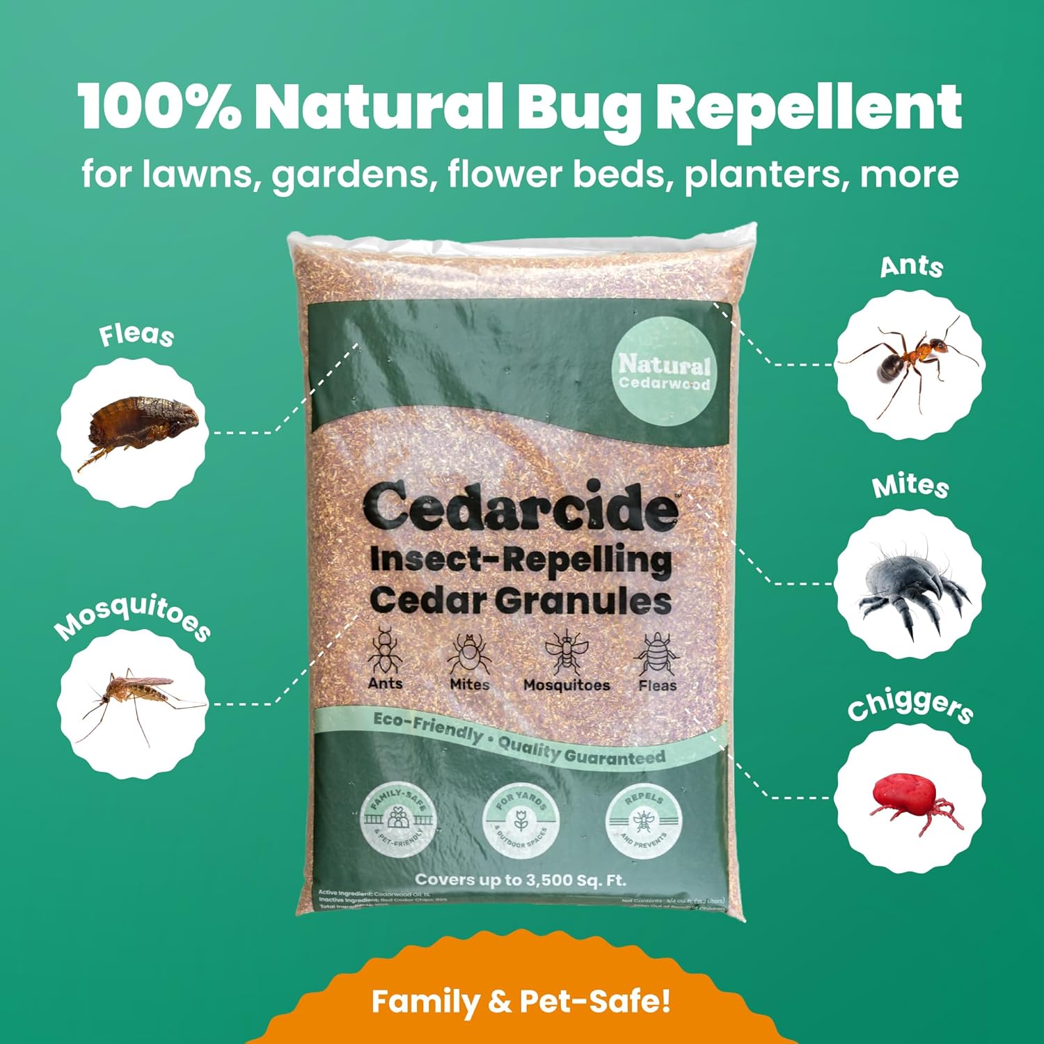 Cedarcide Original Cedar Granules – Cedar Chips for Home & Garden | Repels Ants, Aphids, Spiders, Mosquitos | Smells Great & Easy to Use | 1 Bag (8 lbs)