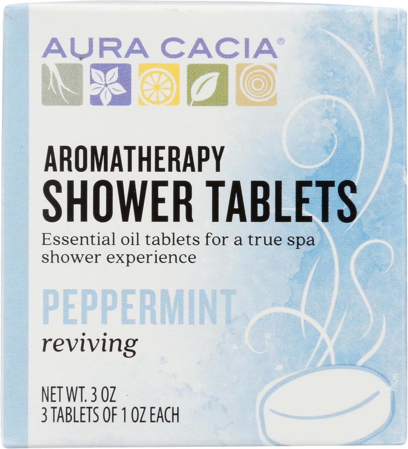 Aura Cacia Peppermint Shower Tablets - Reviving Aromatherapy Steamers with Pure Essential Oils - Energizing Morning Shower Experience | 3 Ounce (Pack of 3)