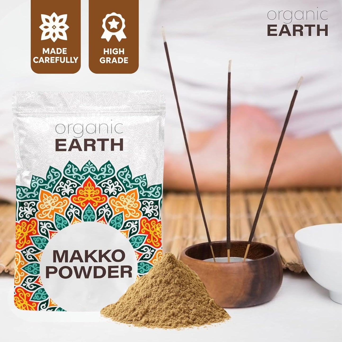 Organic Earth Makko Powder 4oz - High Grade Premium Powder Incense Burner Kit (for Making Cone and Coil Incense) - DIY Gift - Spiritual Kit