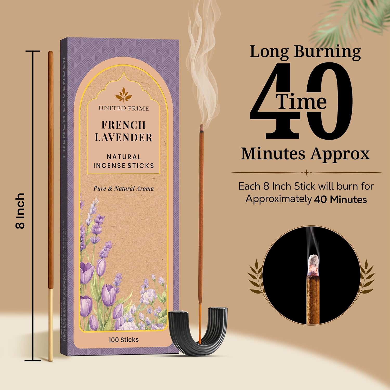 Pure Lavender Incense Sticks, 100 Sticks, No Charcoal Clean Burning, Organic Non Toxic Insence,100% Natural sustainably harvested, Spiritual Healing Calming Aroma for Positive Vibes
