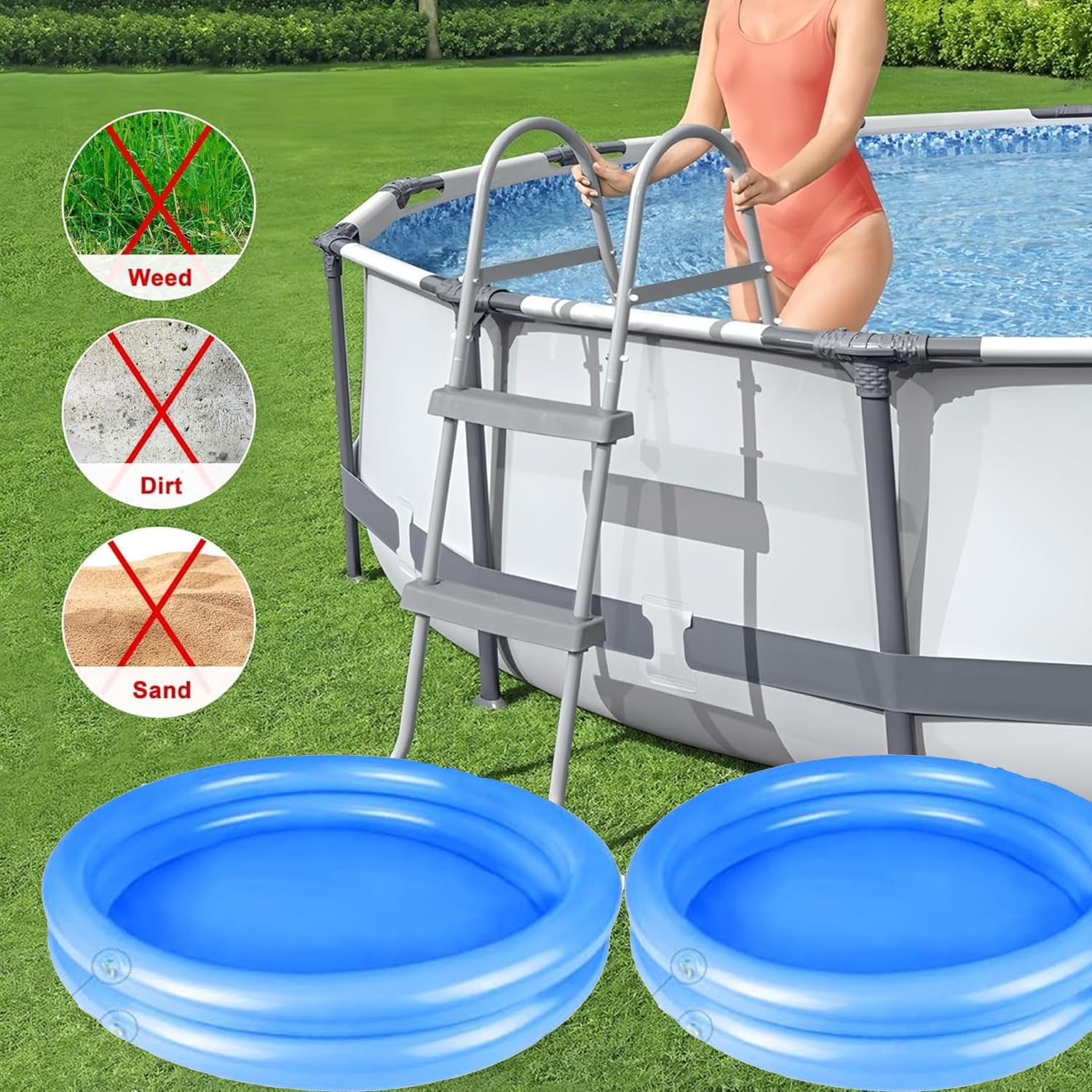 2 Pack Inflatable Pool Foot Bath Basin, Pool Clean Feet Wash Basin Tray with Pump, Pools Entry Ladder Portable Above Ground Pools - Blue