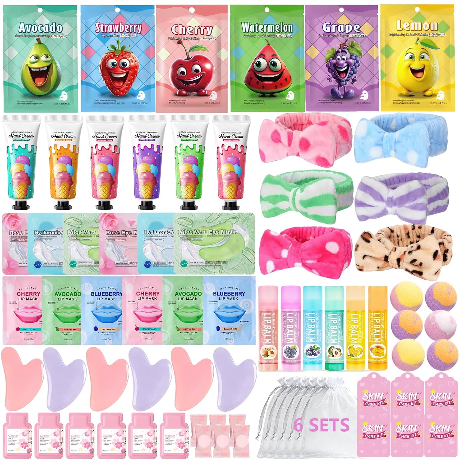 72 PCS Spa Party Supplies for Girls,Spa Party Favors Include Face Masks Skincare, Lip Balm, Under Eye Patches, Foot Bath Bomb,Spa Headband, Sleepover Party Supplies Spa Birthday Kit for Women
