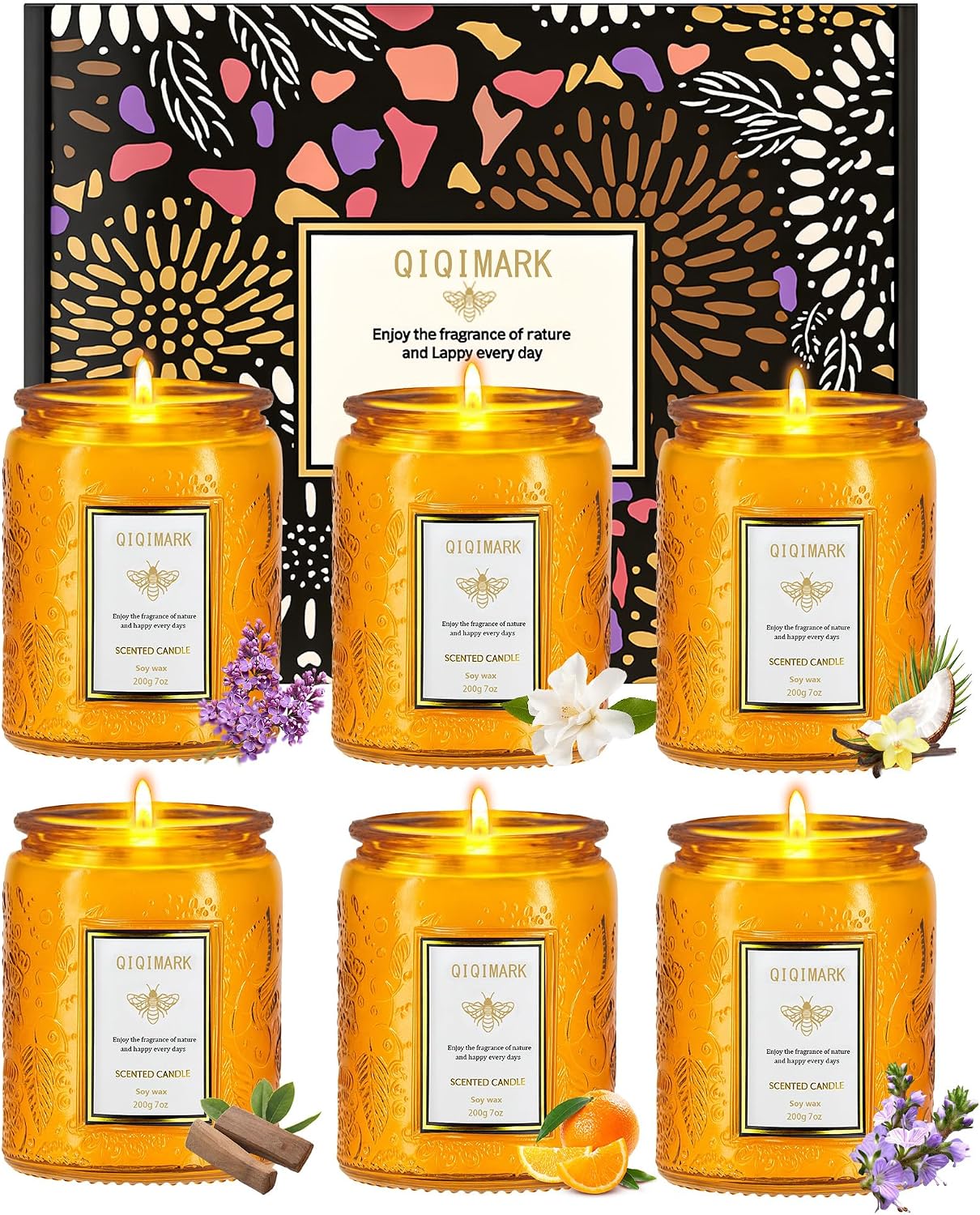 Positive Energy Candle Gift for Women, 6 Pack Yellow Jar Scented Soy Candles, Home Fragrance Set for Happiness & Relaxation, Birthday Gifts, Cozy Room Decor Candle Set
