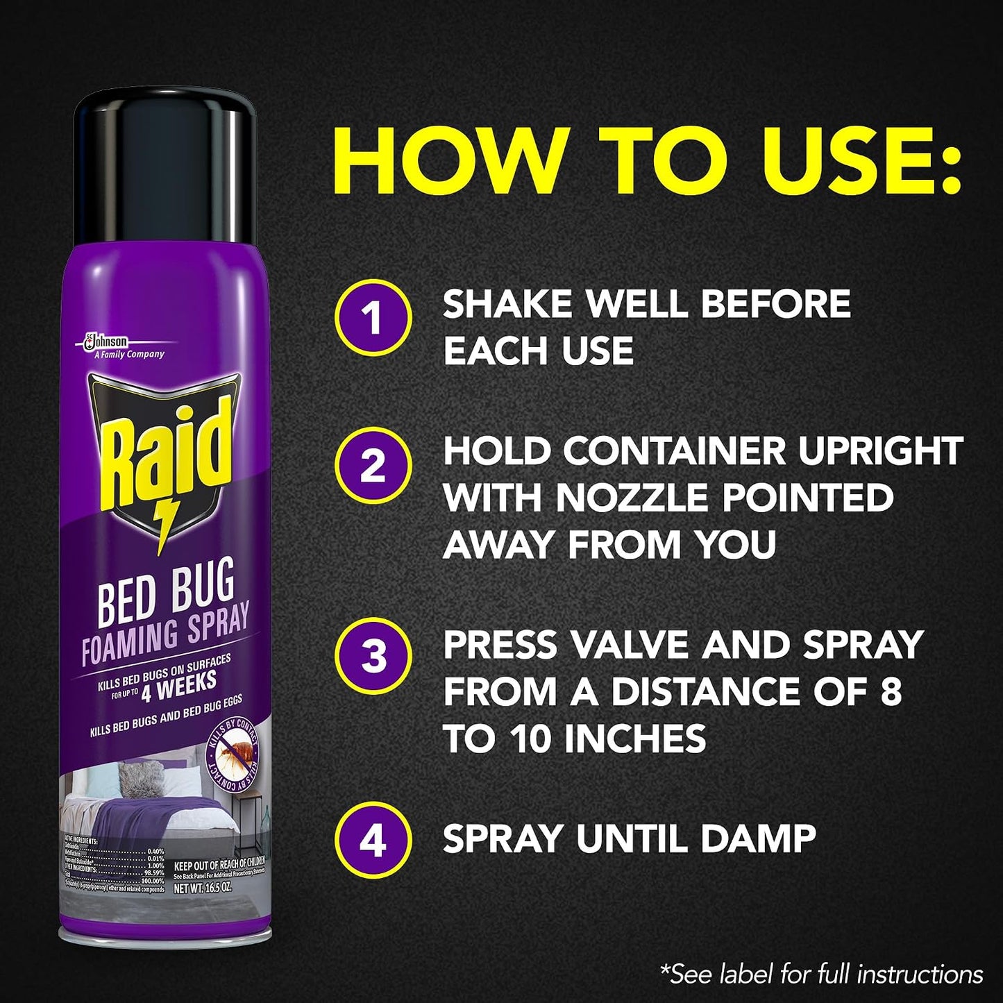Raid Bed Bug Foaming Spray, Indoor Insecticide Kills Bed Bugs & Eggs, 16.5 oz