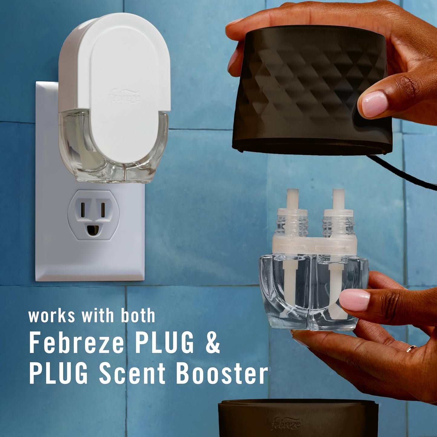 Febreze Plug Scent Booster in Black, Continuous Scent Device Oil Diffuser, Compatible with Febreze Air Freshener Plug in Refills - Refills not Included