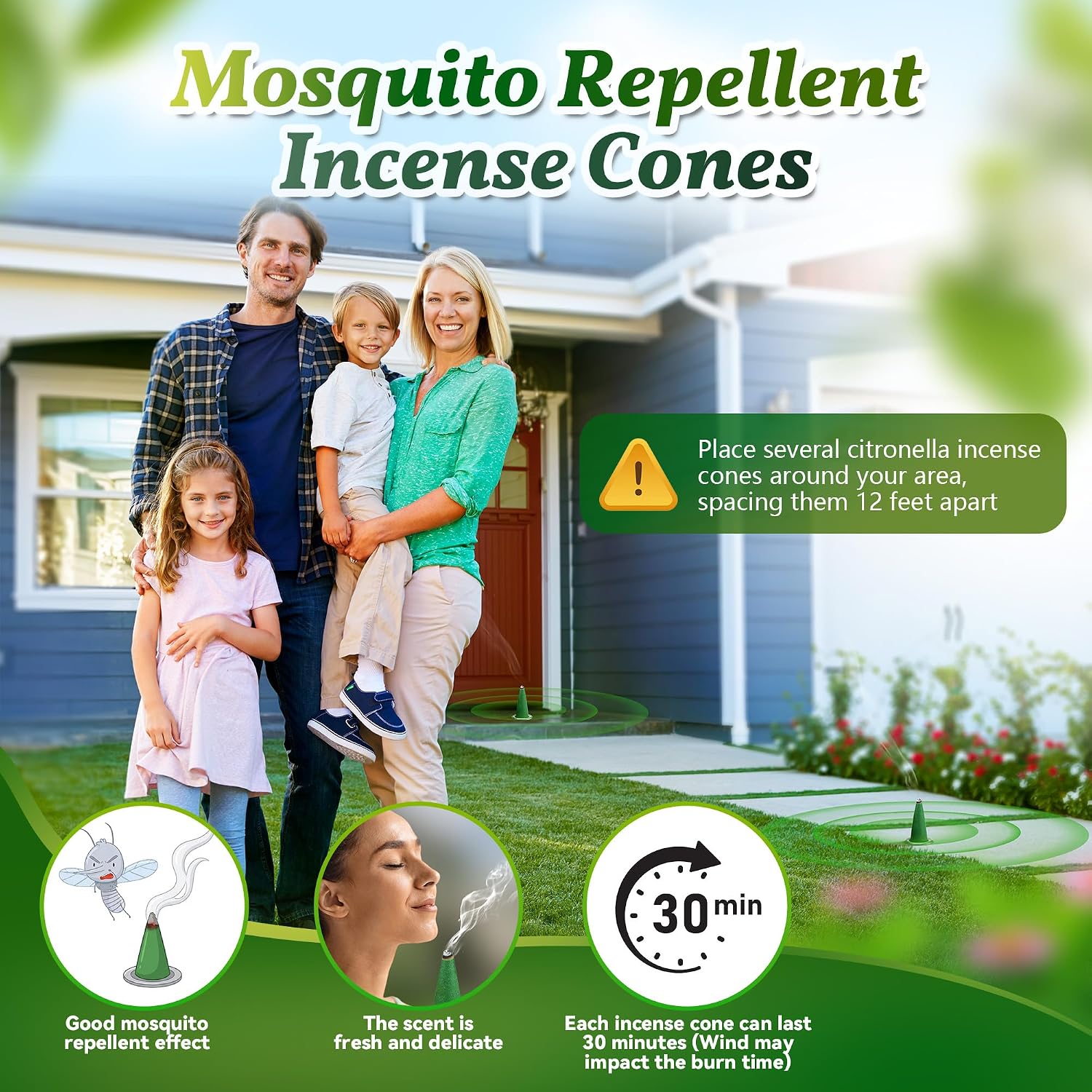 150 Pcs Mosquito Repellent Incense Cones with 6 Metal Dishes, Natural Citronella Incense Cone for Outdoor & Indoor, Suitable for Camping, Hiking, Patio, Poolside, Living Room
