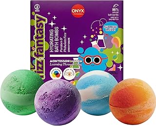 ONYX Professional Fizz Fantasy Bath Bomb for Kids, Groovy Grape Scented | Natural Kids Bath Bombs with Surprise Toy or Tattoo | Montessori & STEM Inspired Bath Play, 4 Count
