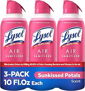 Lysol Air Sanitizer Spray with Bacterial Odor Eliminator for Home & Office, Sanitizing Air Spray, Air Freshener Alternative, Sunkissed Petals Scent, 10 oz (Pack of 3)