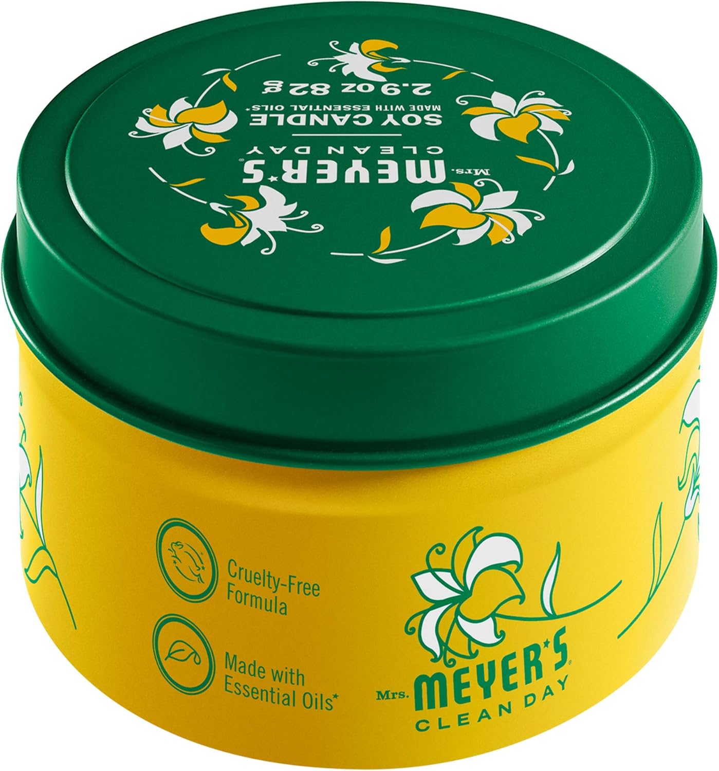 MRS. MEYER'S CLEAN DAY Soy Tin Candle, 12 Hour Burn Time, Made with Soy Wax and Essential Oils, Honeysuckle, 2.9 oz