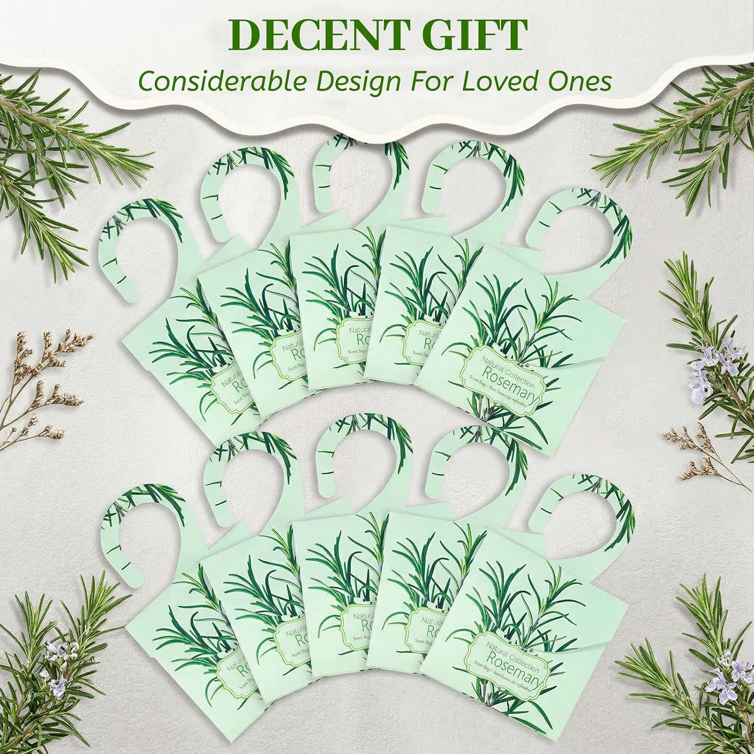 24 Pack Rosemary Sachets for Drawers and Closets, Natural Drawer Scented Sachets Deodorizers Closet Fresheners for Clothes with 10 Hanging Bags