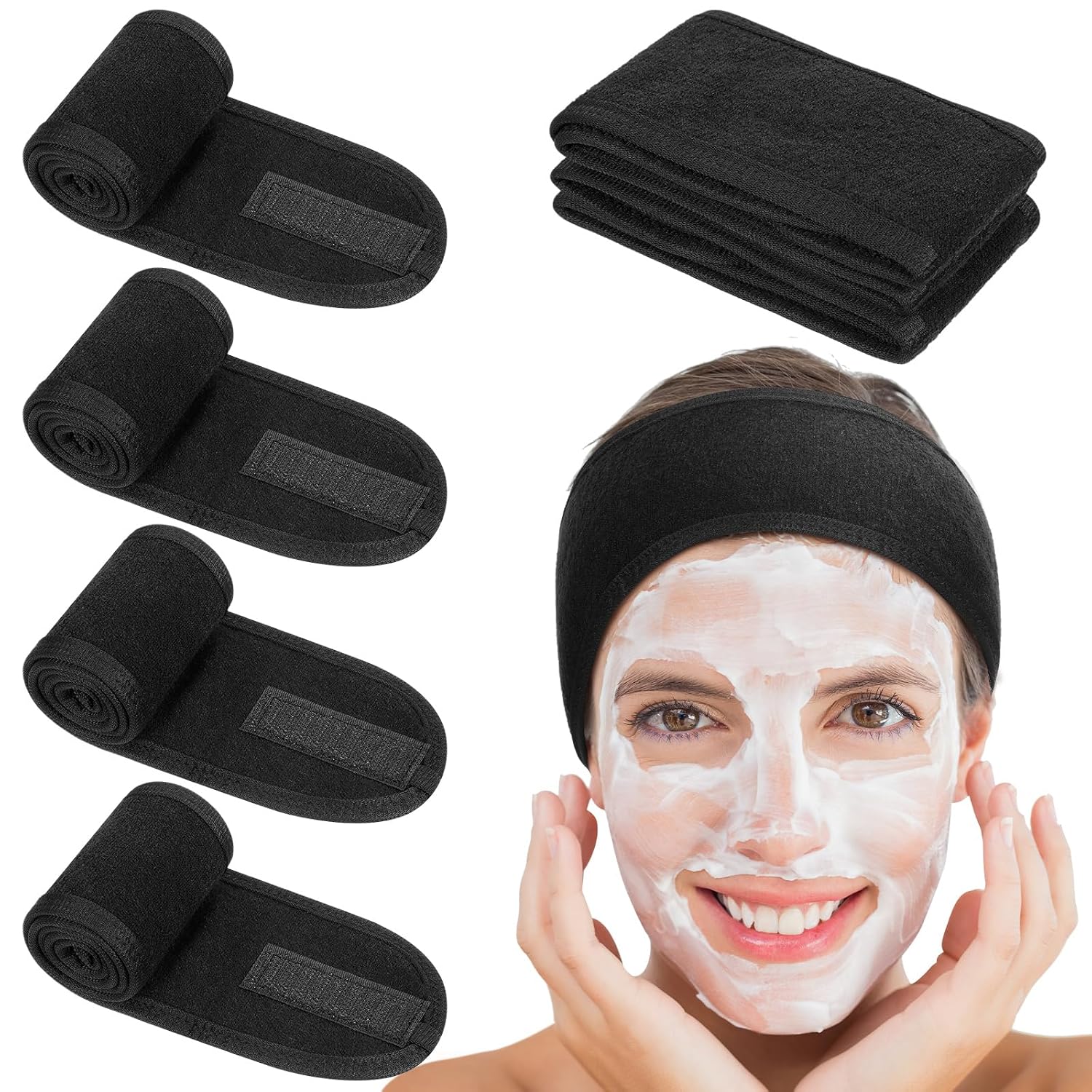 obeoby 4 Pack Spa Facial Headbands for Women, Adjustable Face Wash Headband Make Up Wrap Head Spa Self-care Gifts