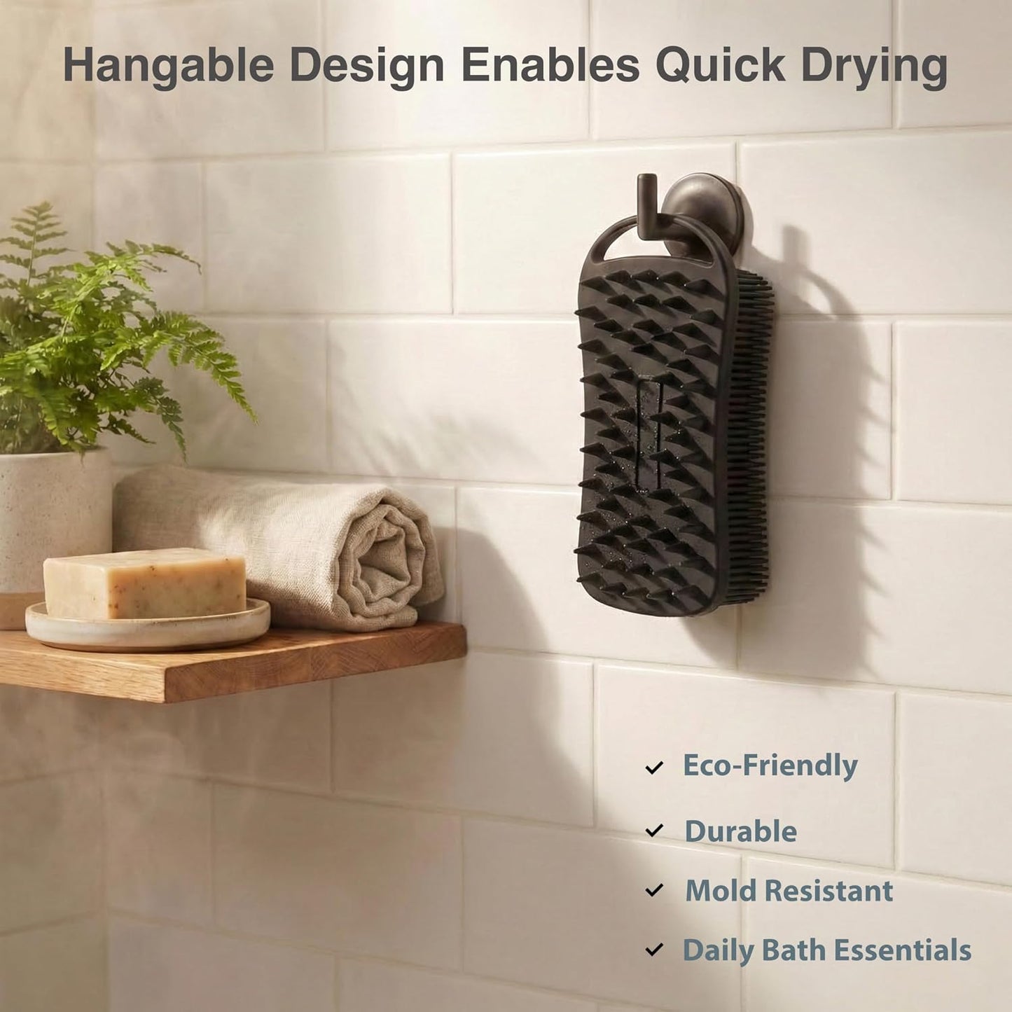 MtBoi 2 PC Silicone Body Scrubber, 2 in 1 Exfoliating Shower Bath Scrubber, Soft Silicone Loofah for Sensitive Skin, Shower Hair Scalp Massager, Easy to Clean, Lather Well (Grey&Black)