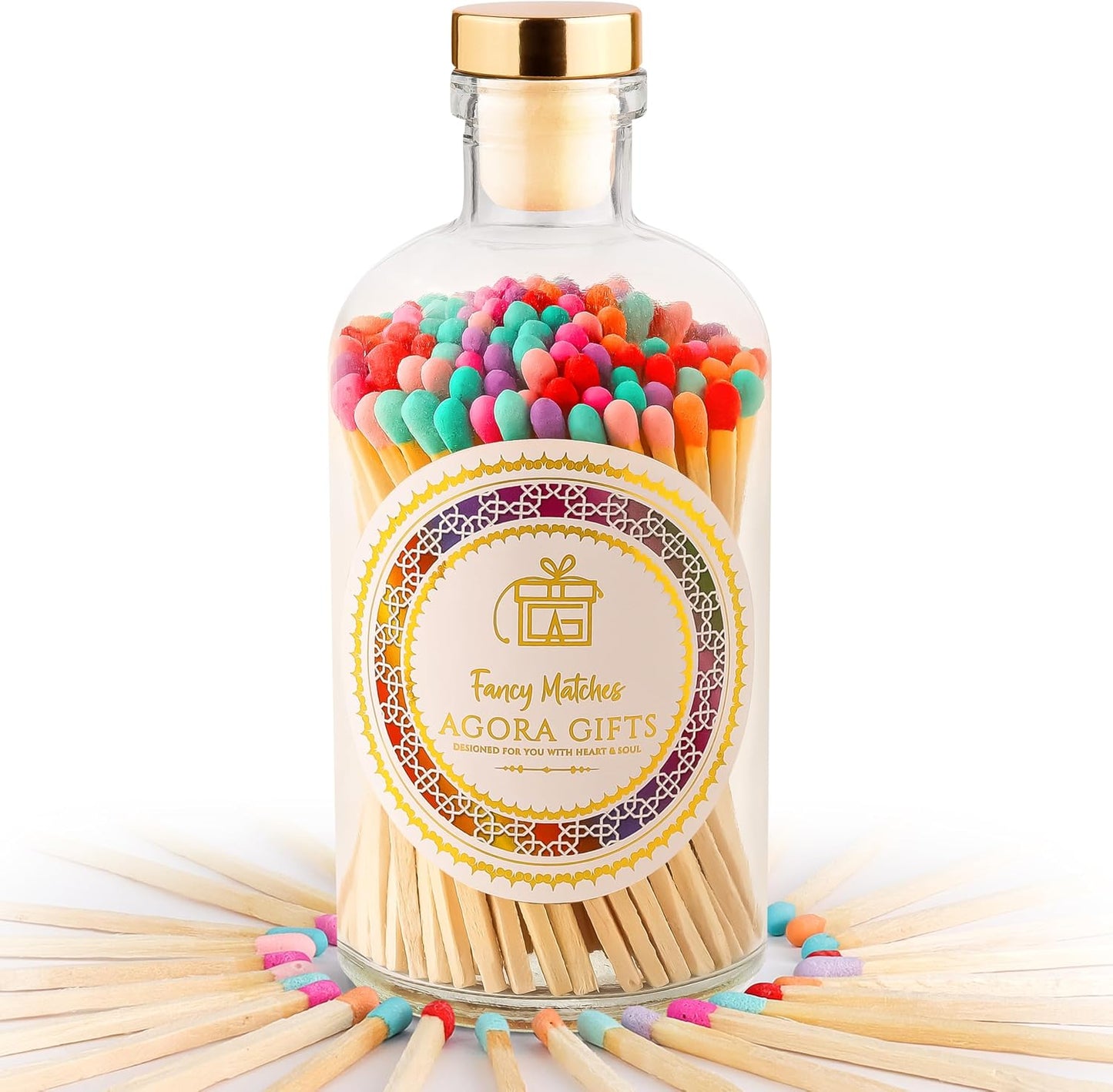 Premium Decorative Wooden Candle Matches, 4 Inch Matchsticks, Colorful Safety Matches in Apothecary Jar
