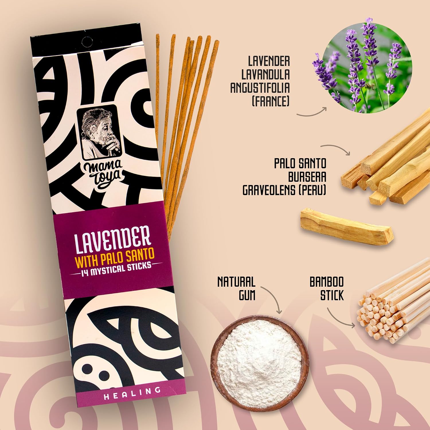 Lavender with Palo Santo Incense Sticks (14 Mystical Sticks) – Calming, Healing, Purifying & Natural Handcrafted Aroma