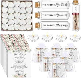 50 Sets Wedding Party Favors for Guests Bulk Including Heart Shaped Candles and Empty Matches Jars with Cork Top Thank You Cards and Organza Bags for Wedding Bridal Shower Party (Flower)