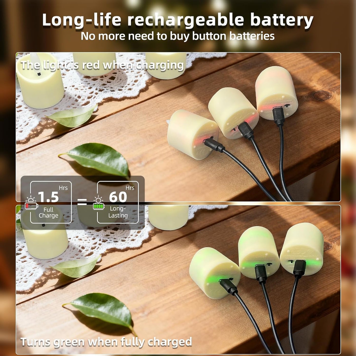 Rechargeable LED Flameless Candles, 9PCS Battery Operated Tealights with 2/4/6/8H Timer for Soccer Party, Christmas, Wedding, Home Decor (USB-C Charging Cable Included)