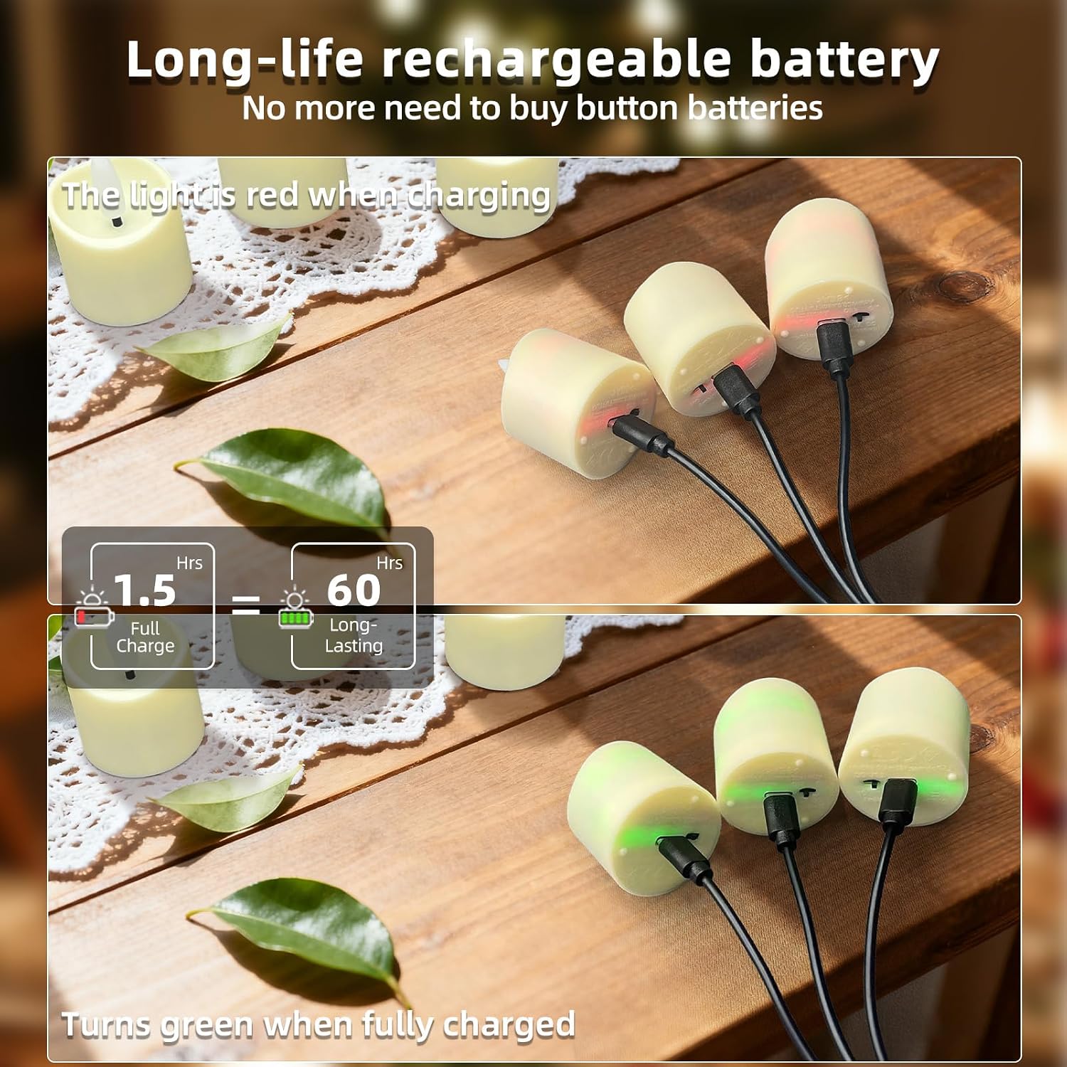Rechargeable LED Flameless Candles, 9PCS Battery Operated Tealights with 2/4/6/8H Timer for Soccer Party, Christmas, Wedding, Home Decor (USB-C Charging Cable Included)