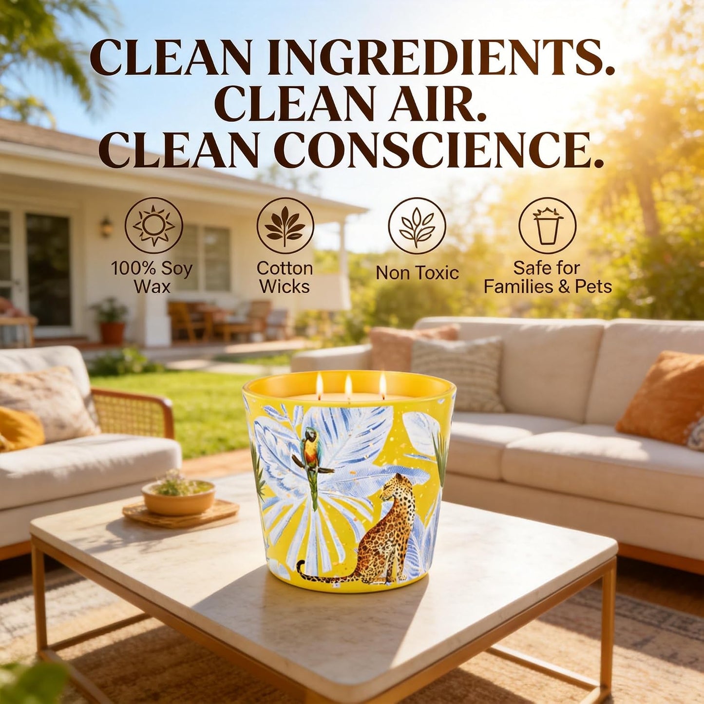 Hidden Label Blood Orange & Grapefruit Soy Candle, 30oz 3-Wick, 100Hours | Tropical Art Jar Glows When Lit, Strong Citrus Aromatherapy for Mood & Energy, Clean Non-Toxic, Gift-Ready Statement Piece