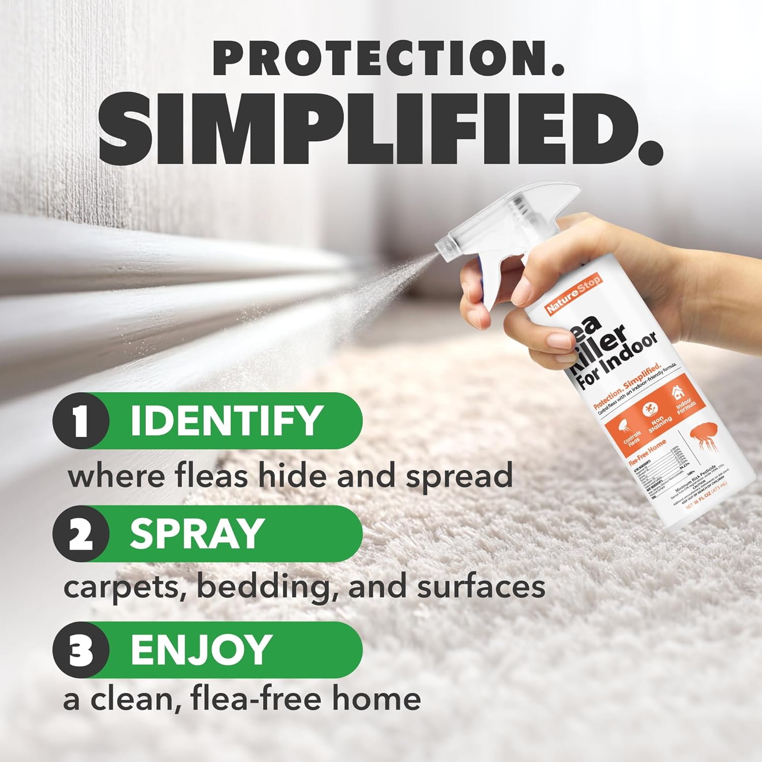 Flea Killer Spray – Fast-Acting Flea Treatment for Carpets, Furniture & Pet Bedding, 16 oz