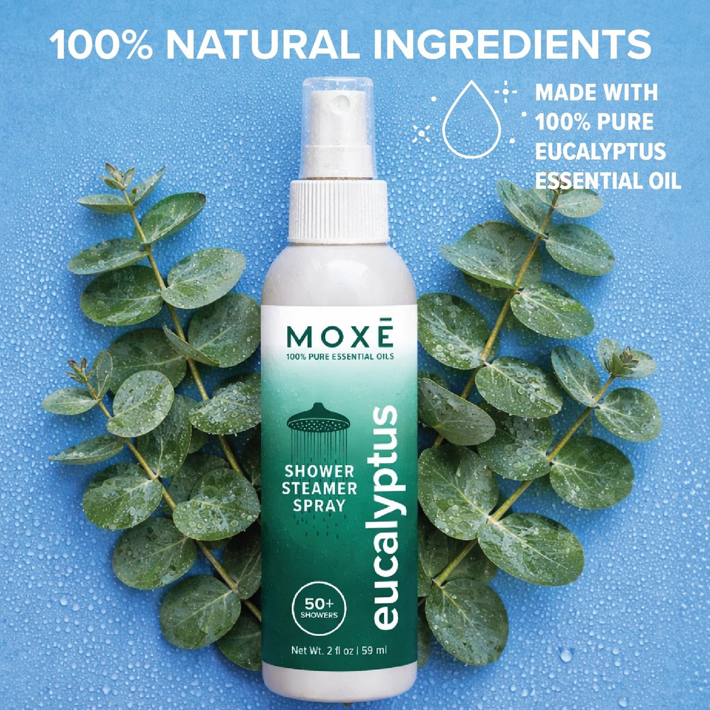 MOXĒ Shower Steamer Spray Eucalyptus Essential Oil Shower Spray – Relaxing Aromatherapy Mist for Home Spa Experience – Pure Plant Based Fragrance for Daily Routine – 1 Pack, 2oz