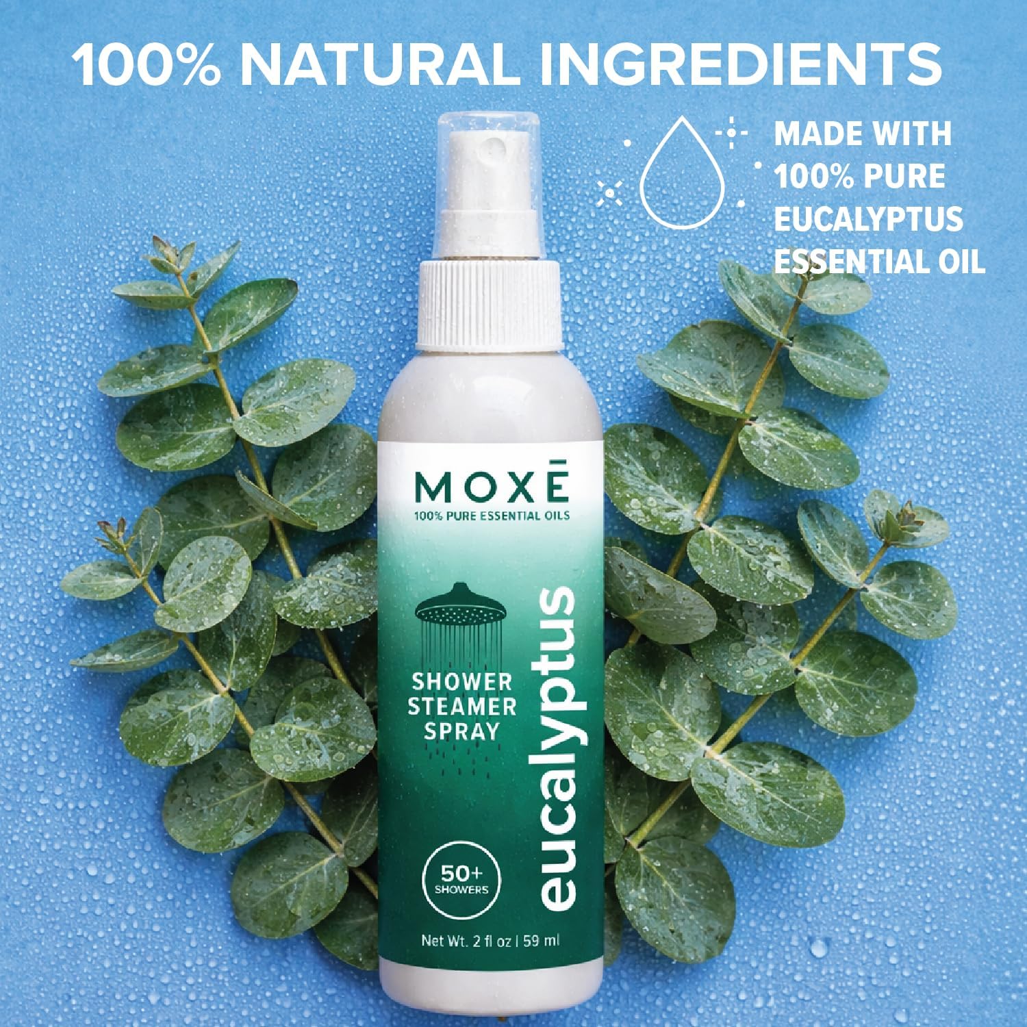 MOXĒ Shower Steamer Spray Eucalyptus Essential Oil Shower Spray – Relaxing Aromatherapy Mist for Home Spa Experience – Pure Plant Based Fragrance for Daily Routine – 1 Pack, 2oz