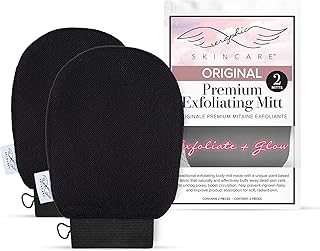 Seraphic Skincare Original Premium Exfoliating Mitt for Body (2pc) – 100% Vegan Viscose Traditional Body Scrub Glove Kessa Korean Washcloth – Body Exfoliator for Self-Tan Removal & Keratosis Pilaris
