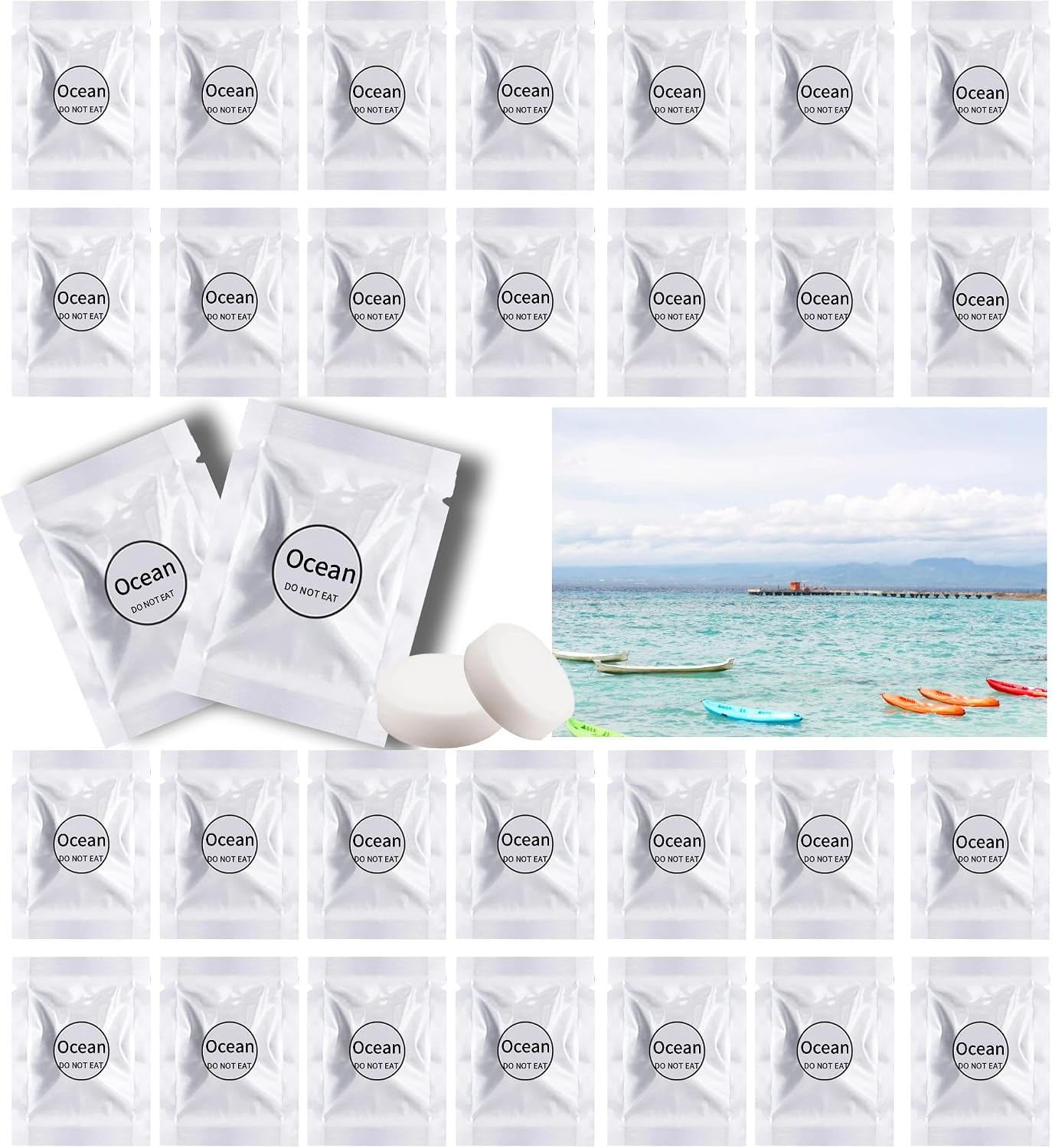 Car Air Freshener Refills, 30 Pcs Individual Package Car Air Vent Clip Replacement Pads Solid Fragrance Scent Air Freshener Refill Tablets (Ocean)
