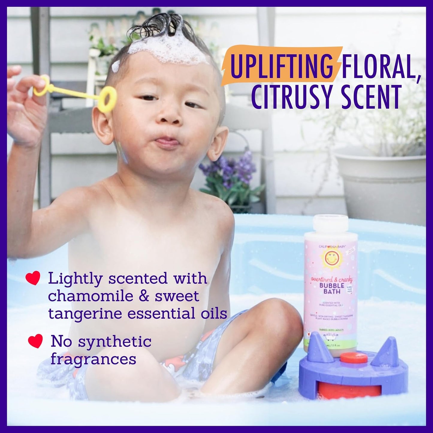 California Baby Overtired & Cranky Bubble Bath | 100% Plant-Based Kids Bubble Bath | Uplifting Scent | Baby Bubble Bath + Bubble Wand | 384 mL / 13oz