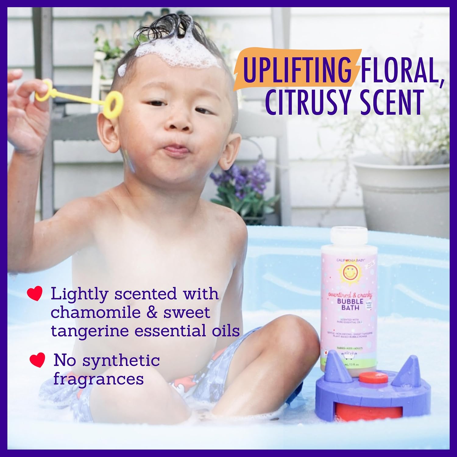 California Baby Overtired & Cranky Bubble Bath | 100% Plant-Based Kids Bubble Bath | Uplifting Scent | Baby Bubble Bath + Bubble Wand | 384 mL / 13oz