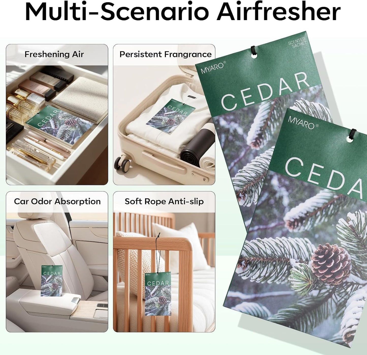 MYARO 20 Pack Cedar Scented Sachets - Woody Aroma Freshener Bags for Closet, Drawer & Car, Odor Eliminator for Clothes, Small Storage - Home Fragrance Potpourri Bags
