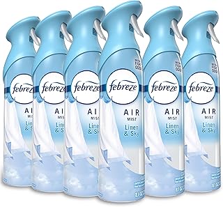 Febreze Air Mist, Air Freshener Spray, Odor Fighting Room Spray, Deodorizer for Home Bathroom Kitchen Office Apartment Dorm Room Classroom, Linen & Sky Scent, 8.1oz (Pack of 6)