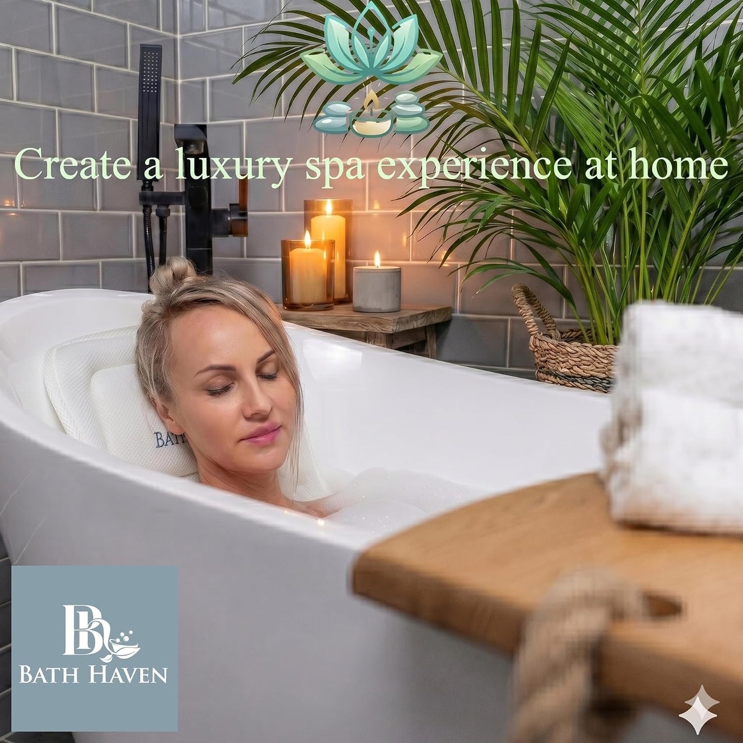 Bath Pillow for Tub, Full Body Bathtub Pillow and Mat for Head, Neck and Back Support, Relaxing Spa Cushion Head Rest and Mat for Tub Jacuzzi, Luxury Bathtub Accessories for Women and Men Quick Drying