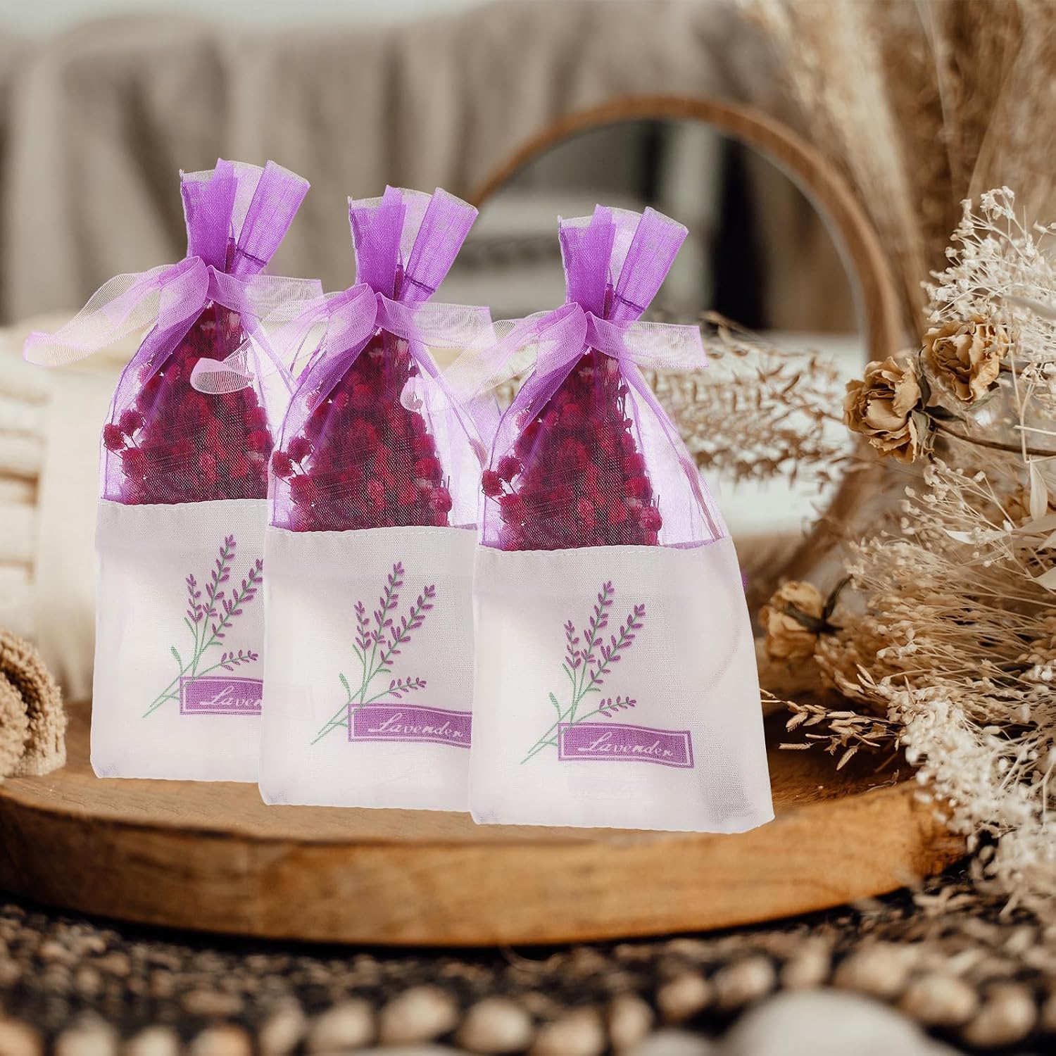 Lavender Sachet Bags 30Pcs Empty Pouch for Drawers Closets Small Gauze Sachet Bags with Flower Print 6X2.8 Inch Fragrance for Home Organization
