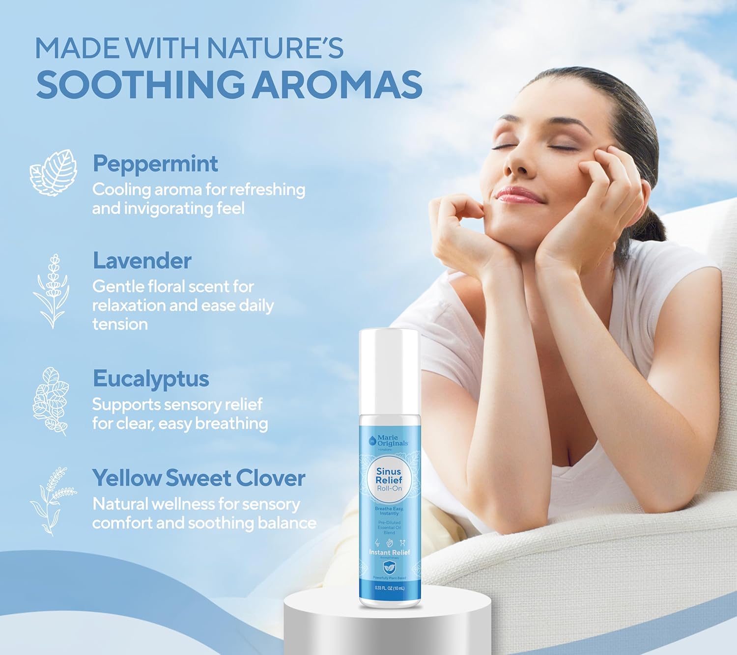 Marie Originals Breathe Blend Essential Oils Sinus Roll on | Natural Eucalyptus, Peppermint Lavender Essential Oil Roll on | Aromatherapy Support for Clear Breathing, Head Ease, Relaxation | 10 mL
